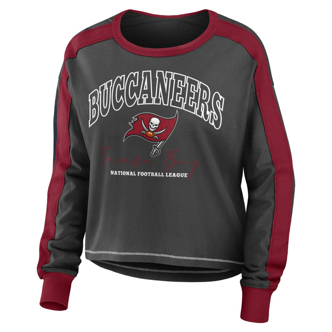 NFL Tampa Bay Buccaneers WEAR by Erin Andrews Women's Color Block Modest Crop Long Sleeve T-Shirt