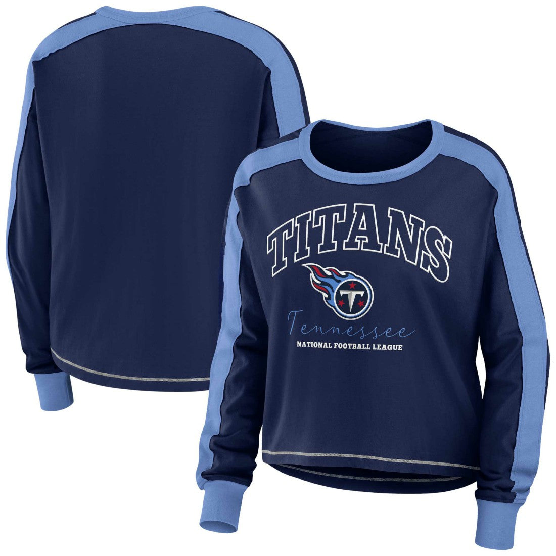 NFL Tennessee Titans WEAR by Erin Andrews Women's Color Block Modest Crop Long Sleeve T-Shirt