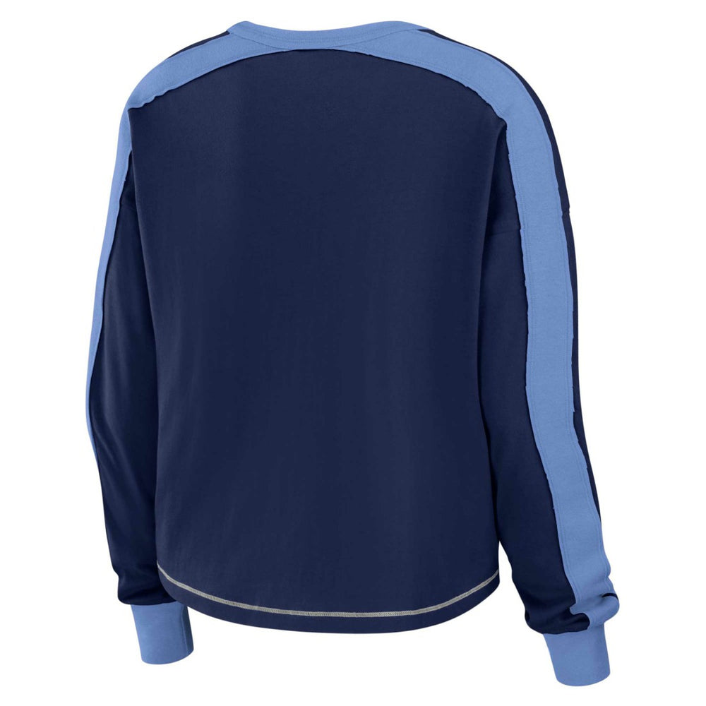 NFL Tennessee Titans WEAR by Erin Andrews Women's Color Block Modest Crop Long Sleeve T-Shirt