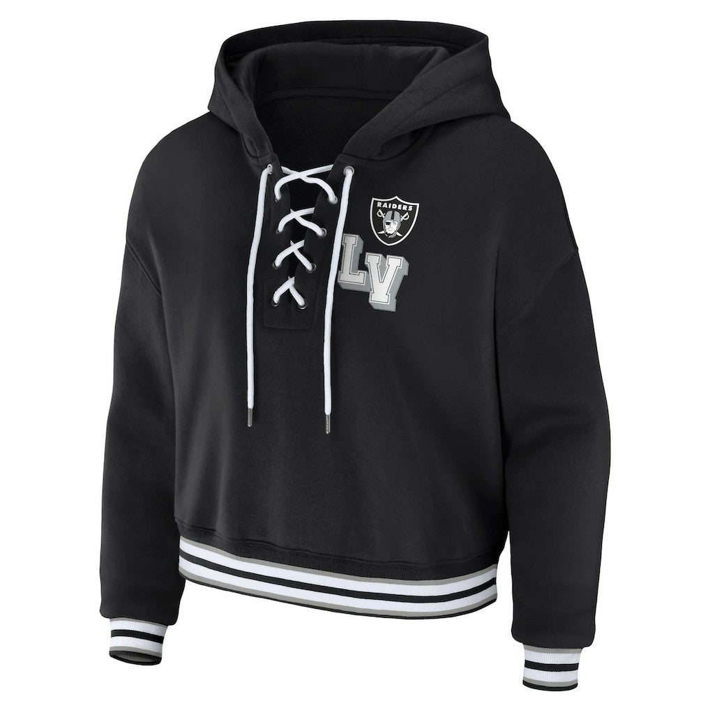 NFL Las Vegas Raiders WEAR by Erin Andrews Women's Lace-Up Pullover Hoodie