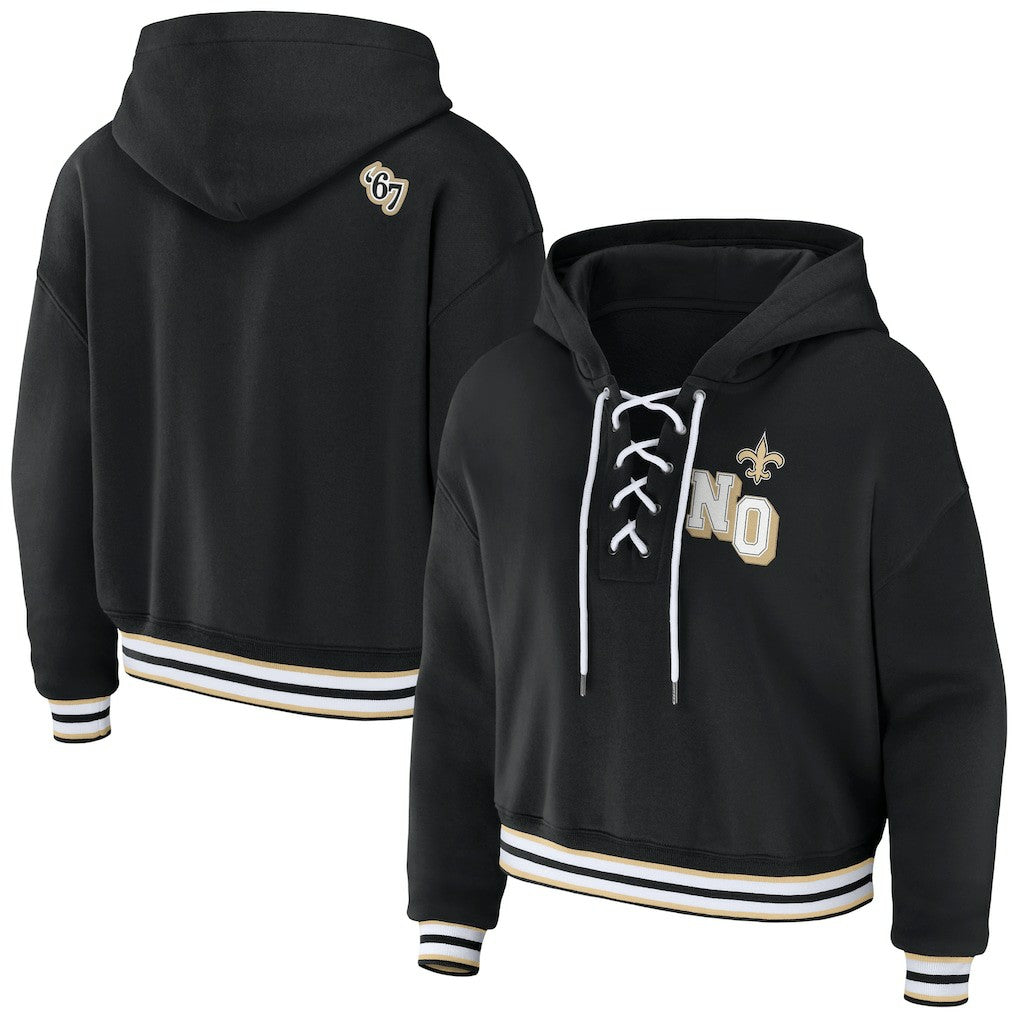 NFL New Orleans Saints WEAR by Erin Andrews Women's Lace-Up Pullover Hoodie