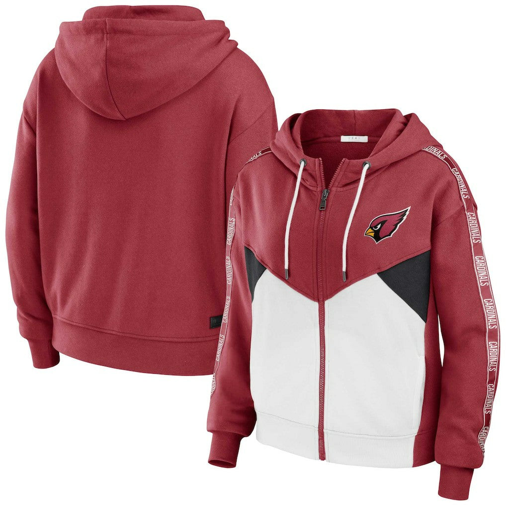 NFL Arizona Cardinals WEAR by Erin Andrews Women's Color Block Light Weight Modest Crop Full-Zip Hoodie