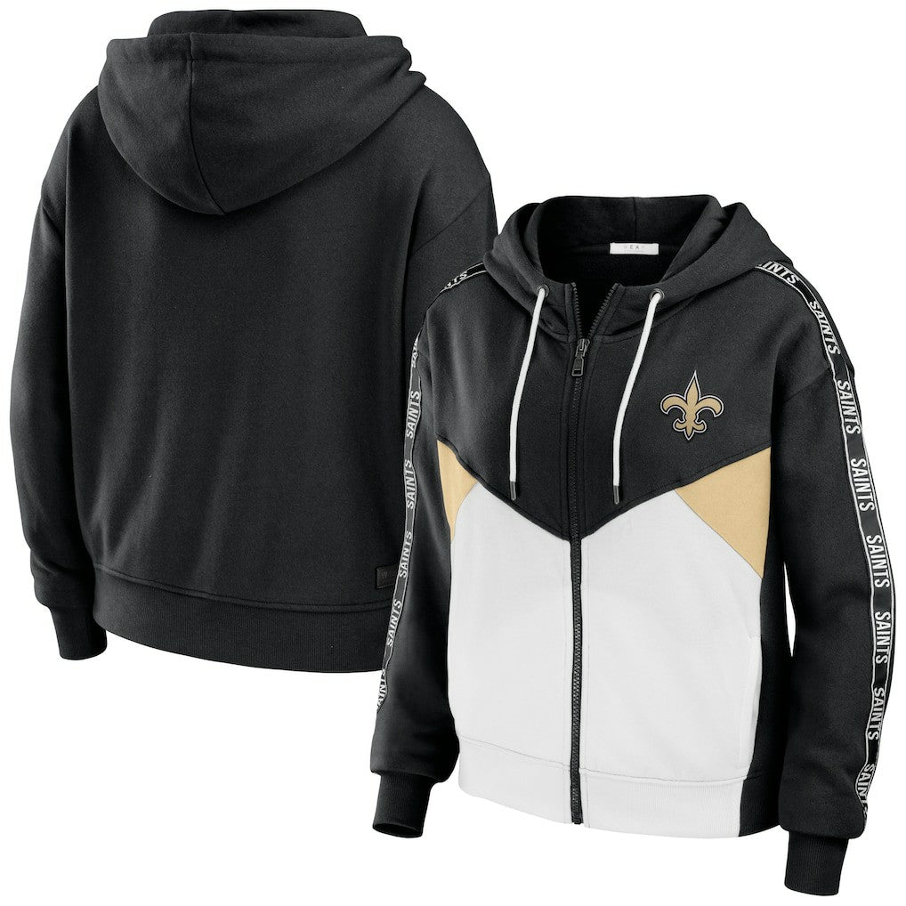 NFL New Orleans Saints WEAR by Erin Andrews Women's Color Block Light Weight Modest Crop Full-Zip Hoodie