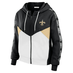 NFL New Orleans Saints WEAR by Erin Andrews Women's Color Block Light Weight Modest Crop Full-Zip Hoodie