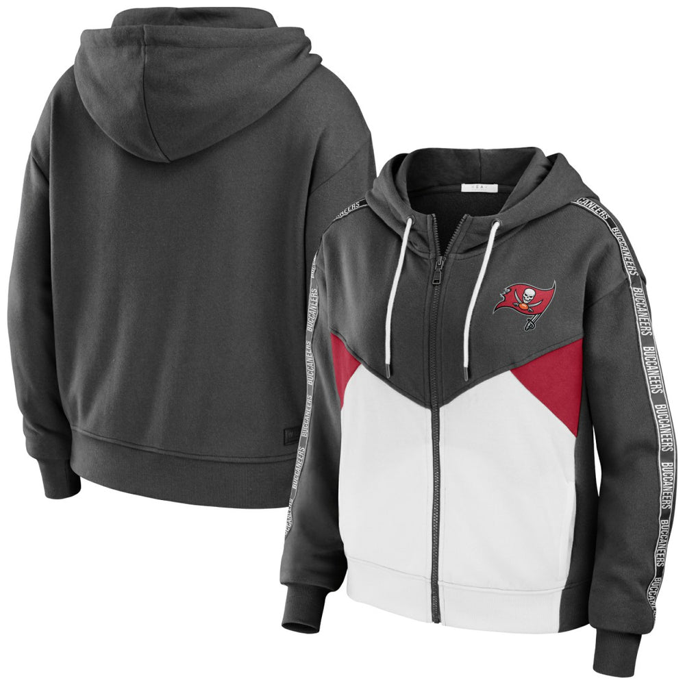 NFL Tampa Bay Buccaneers WEAR by Erin Andrews Women's Color Block Light Weight Modest Crop Full-Zip Hoodie