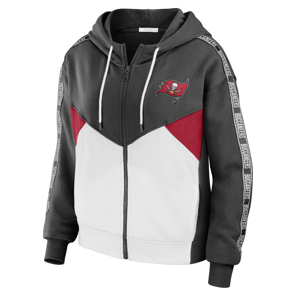 NFL Tampa Bay Buccaneers WEAR by Erin Andrews Women's Color Block Light Weight Modest Crop Full-Zip Hoodie