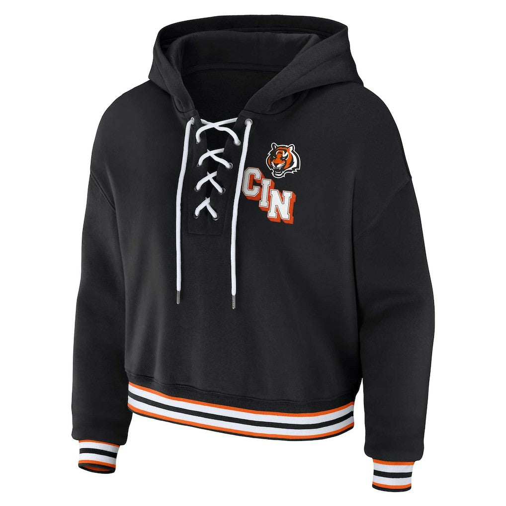 NFL Cincinnati Bengals WEAR by Erin Andrews Women's Plus Size Lace-Up Pullover Hoodie