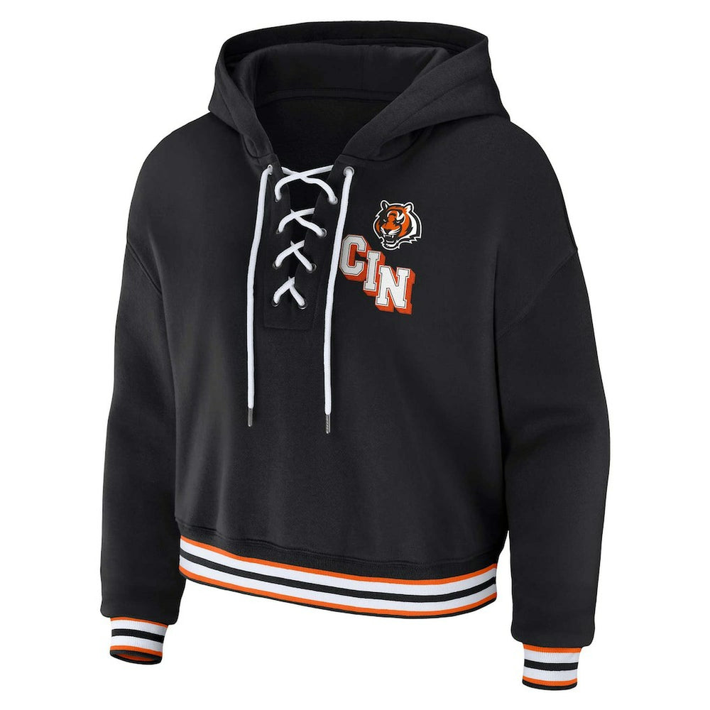 NFL Cincinnati Bengals WEAR by Erin Andrews Women's Plus Size Lace-Up Pullover Hoodie
