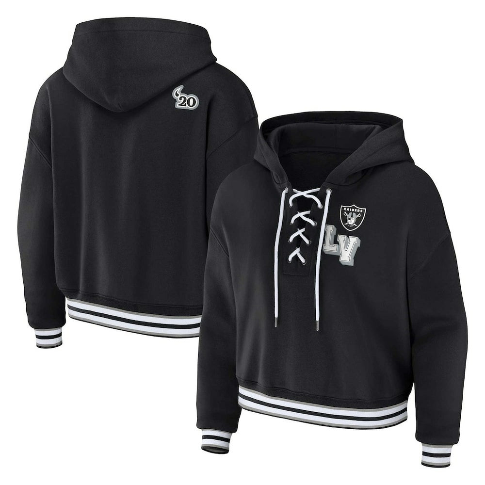 NFL Las Vegas Raiders WEAR by Erin Andrews Women's Plus Size Lace-Up Pullover Hoodie