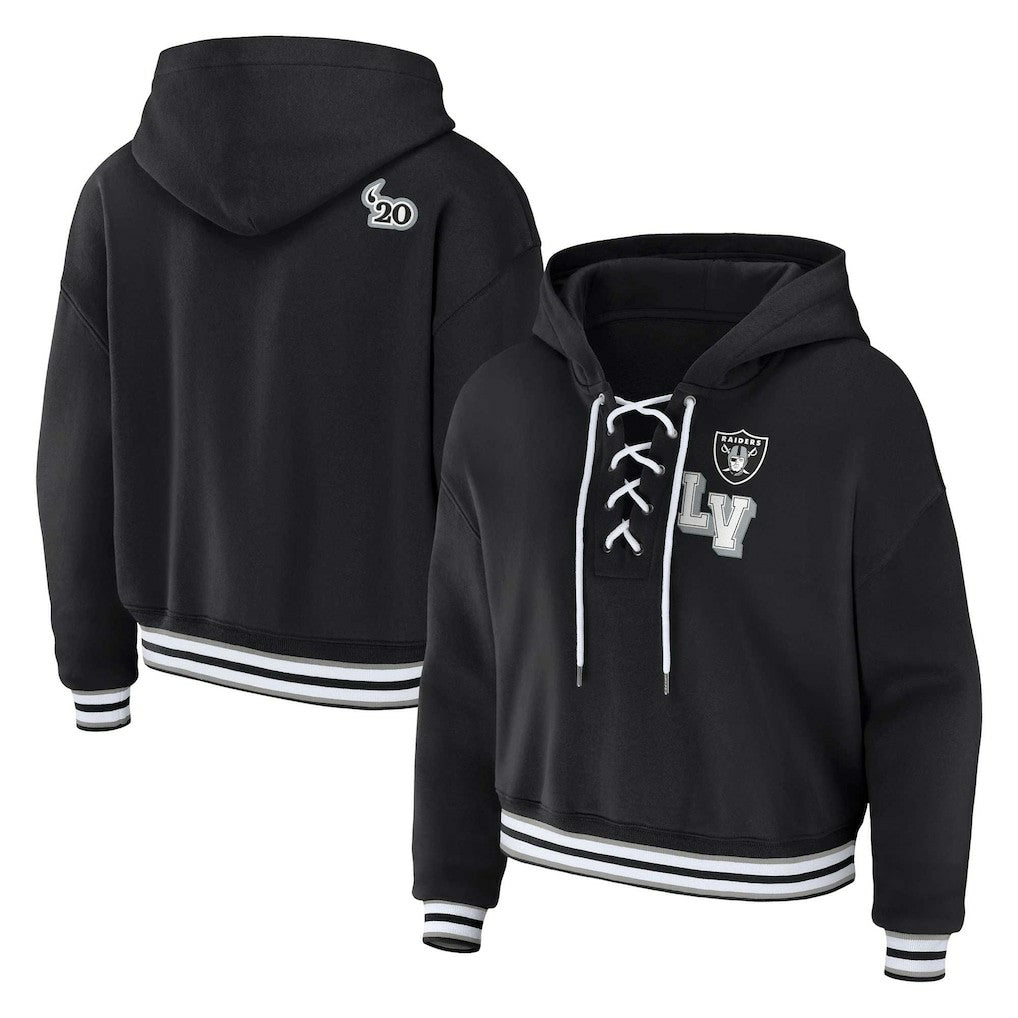 NFL Las Vegas Raiders WEAR by Erin Andrews Women's Plus Size Lace-Up Pullover Hoodie