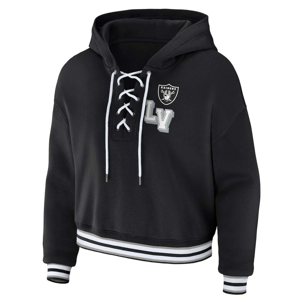 NFL Las Vegas Raiders WEAR by Erin Andrews Women's Plus Size Lace-Up Pullover Hoodie
