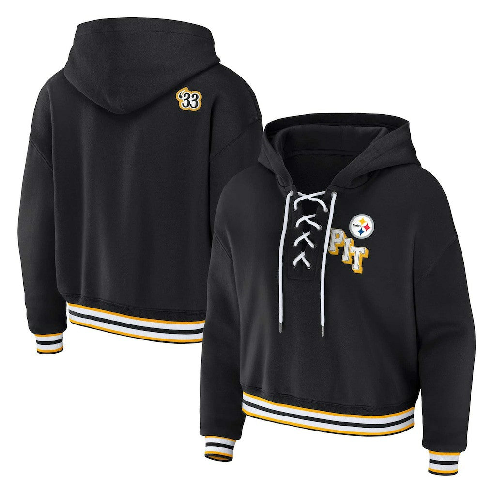 NFL Pittsburgh Steelers WEAR by Erin Andrews Women's Plus Size Lace-Up Pullover Hoodie