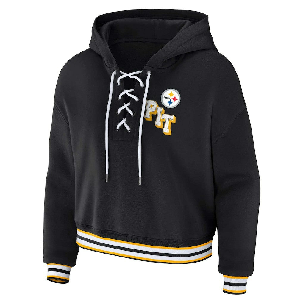 NFL Pittsburgh Steelers WEAR by Erin Andrews Women's Plus Size Lace-Up Pullover Hoodie
