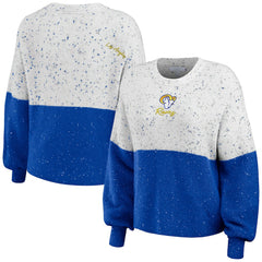 NFL Los Angeles Rams WEAR by Erin Andrews Women's Lighweight Modest Crop Color-Block Pullover Sweater