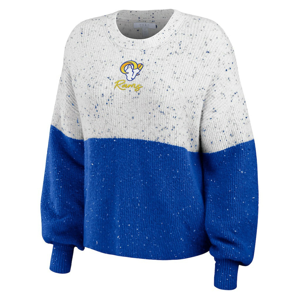 NFL Los Angeles Rams WEAR by Erin Andrews Women's Lighweight Modest Crop Color-Block Pullover Sweater