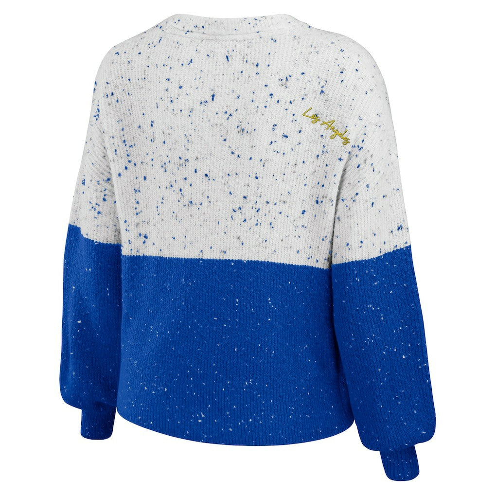 NFL Los Angeles Rams WEAR by Erin Andrews Women's Lighweight Modest Crop Color-Block Pullover Sweater