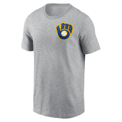 Milwaukee Brewers Cooperstown Collection Large Logo 2-Hit T-Shirt - Heather Gray | Nike