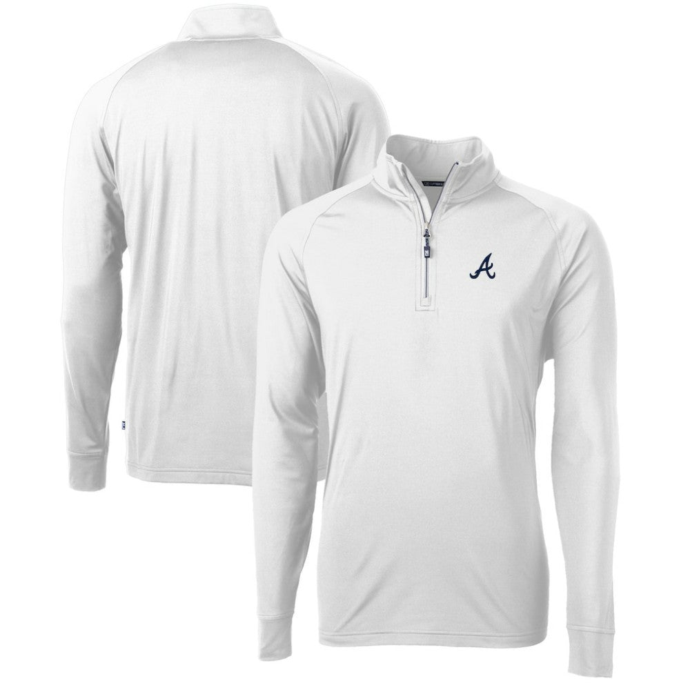 Atlanta Braves Cutter & Buck Adapt Eco Knit Stretch Recycled Quarter-Zip Pullover Top - White