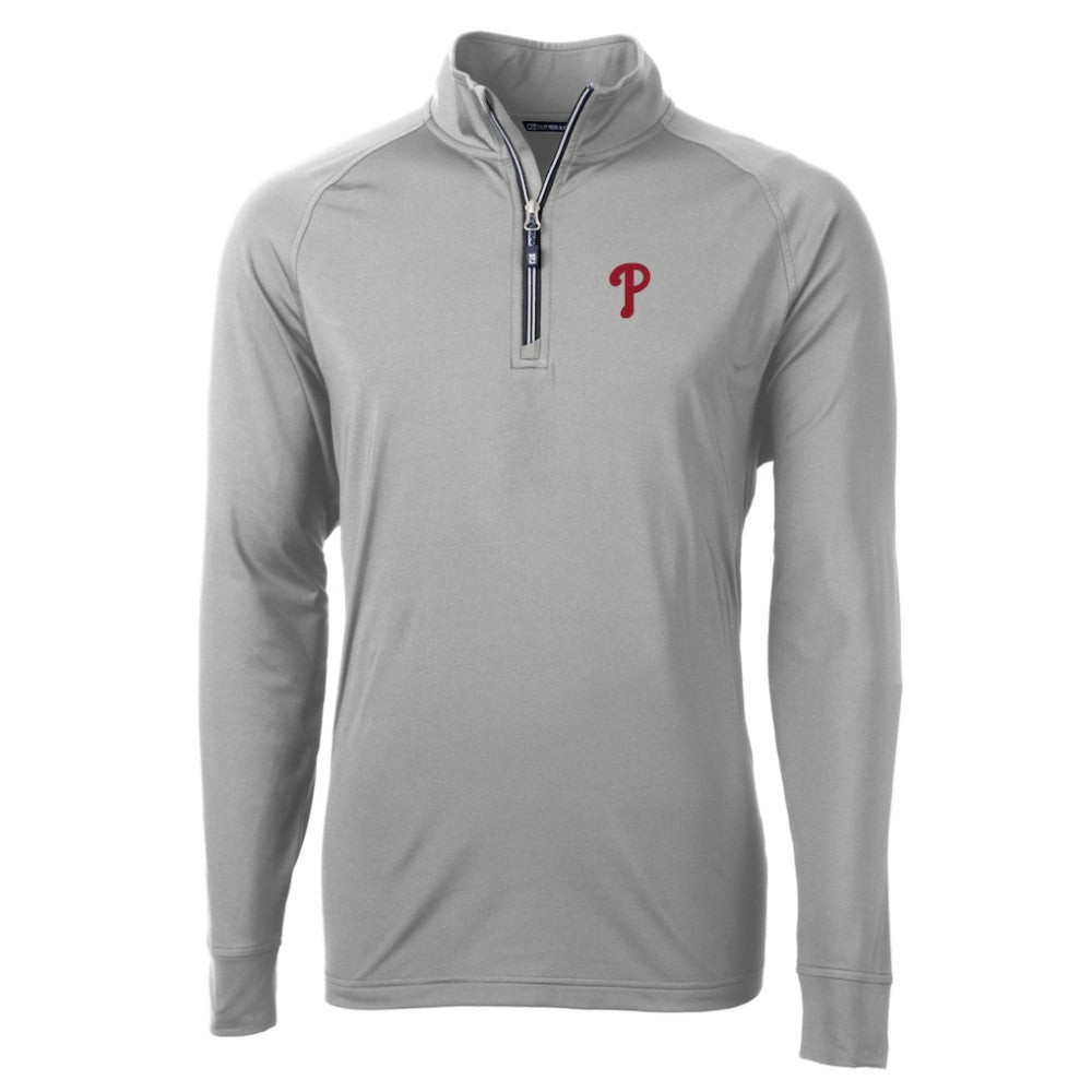 Philadelphia Phillies Cutter & Buck Adapt Eco Knit Stretch Recycled Quarter-Zip Pullover Top - Gray