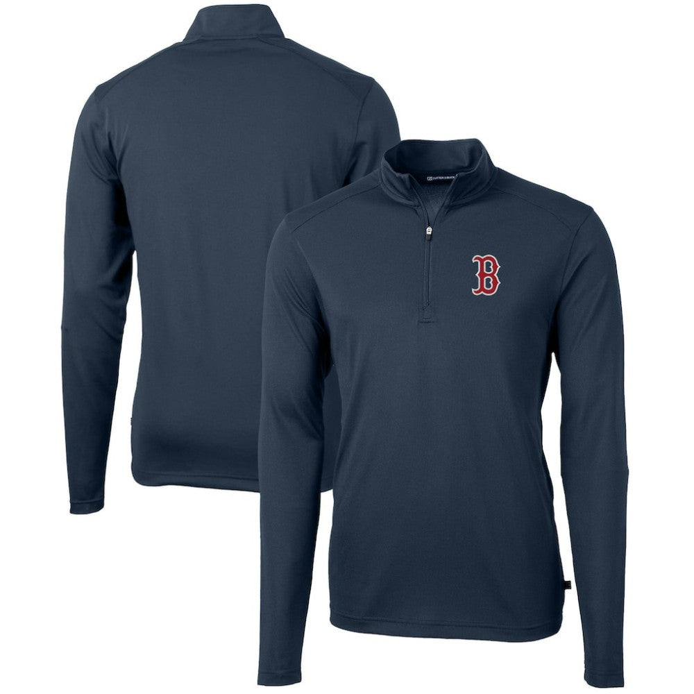 Boston Red Sox Cutter & Buck Virtue Eco Pique Recycled Quarter-Zip Pullover Top - Navy