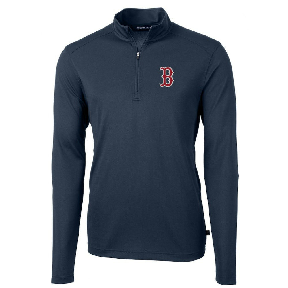 Boston Red Sox Cutter & Buck Virtue Eco Pique Recycled Quarter-Zip Pullover Top - Navy