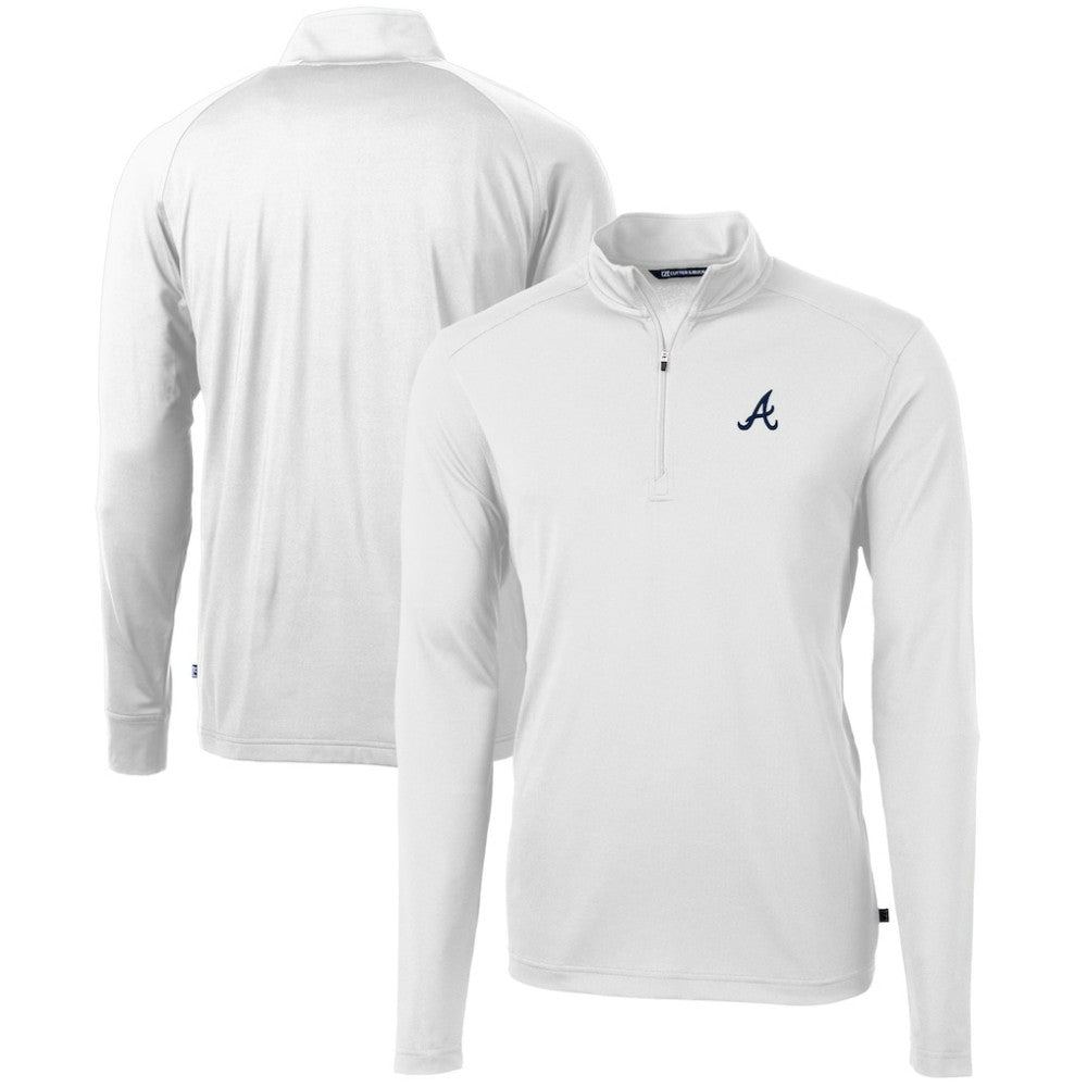 Atlanta Braves Cutter & Buck Virtue Eco Pique Recycled Quarter-Zip Pullover Top - White