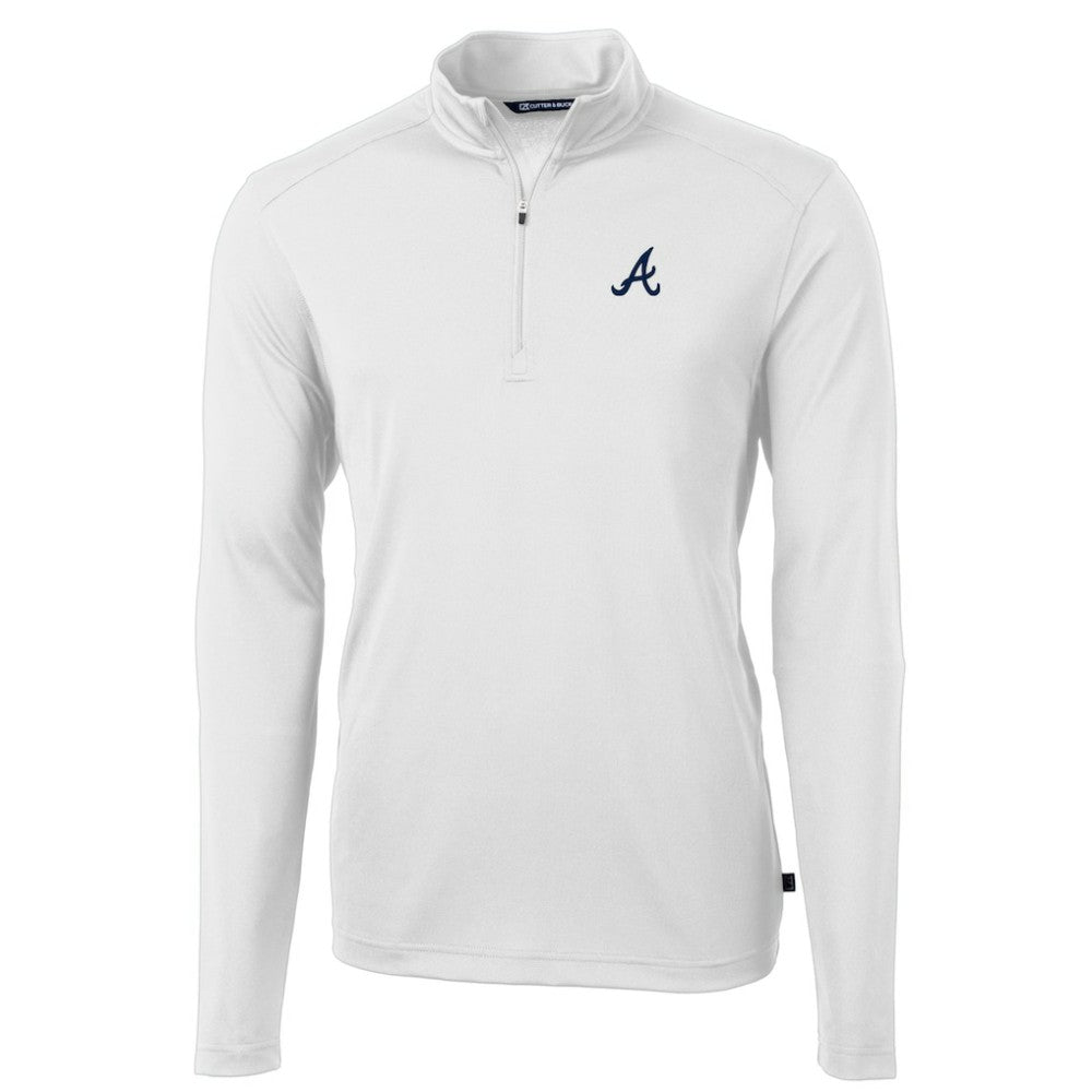 Atlanta Braves Cutter & Buck Virtue Eco Pique Recycled Quarter-Zip Pullover Top - White