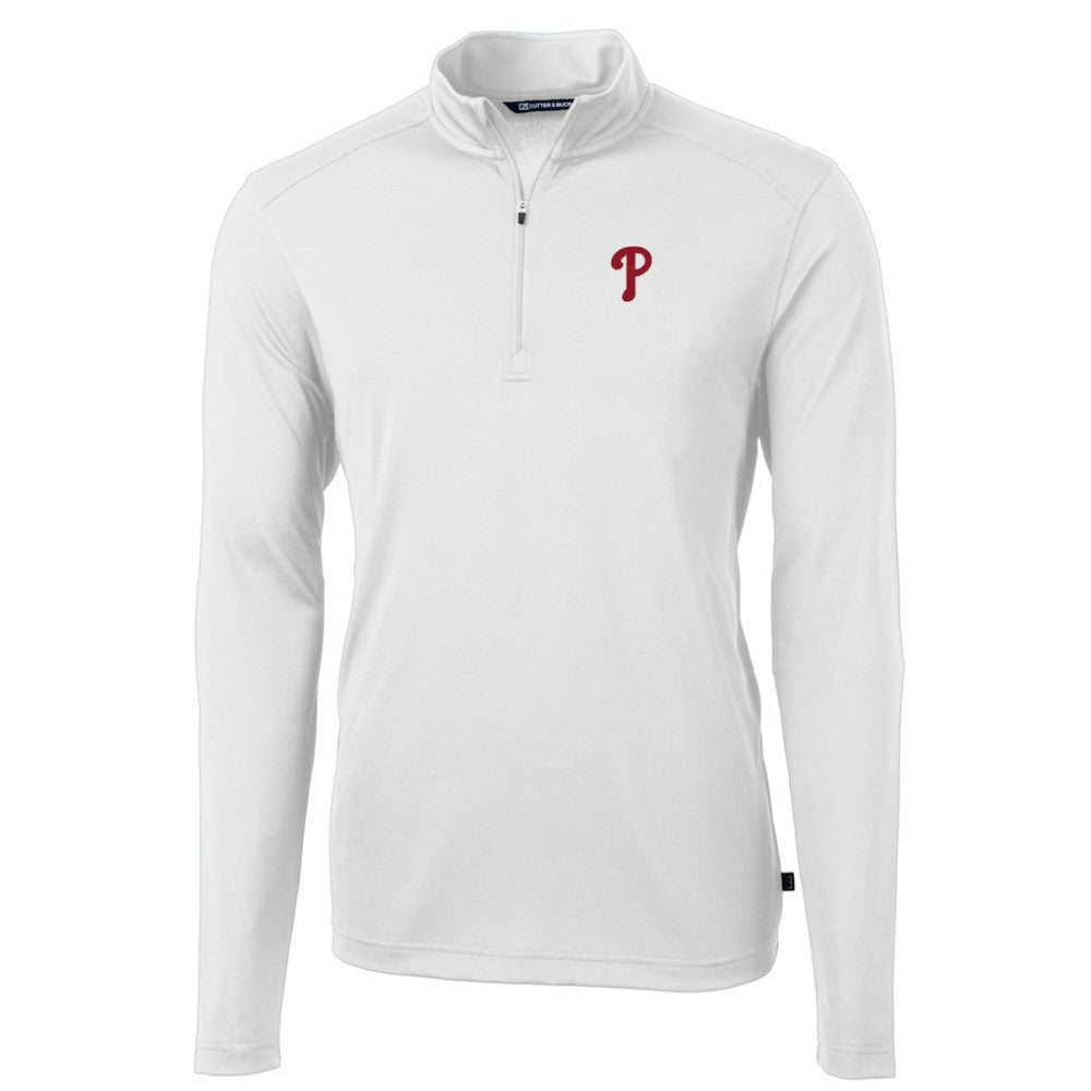 Philadelphia Phillies Cutter & Buck Virtue Eco Pique Recycled Quarter-Zip Pullover Top - White