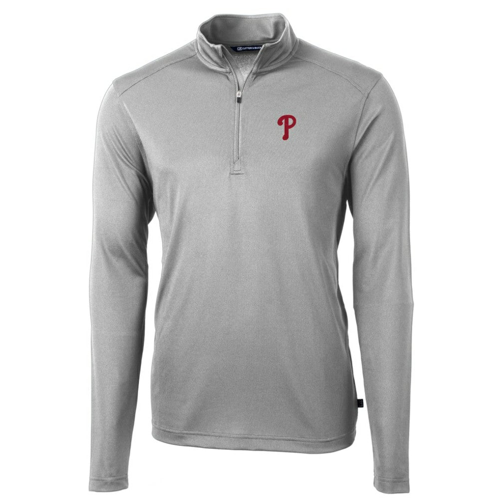 Philadelphia Phillies Cutter & Buck Virtue Eco Pique Recycled Quarter-Zip Pullover Top - Gray