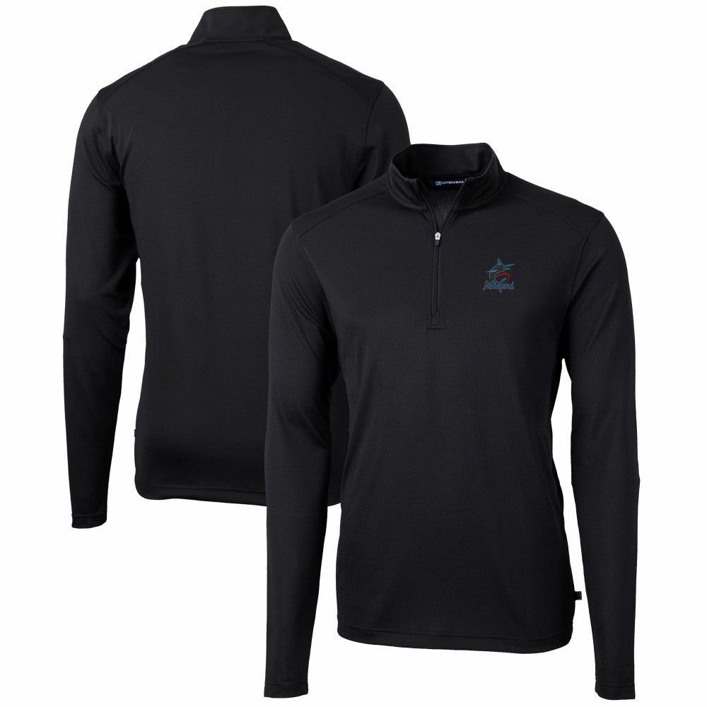 Miami Marlins Cutter & Buck Virtue Eco Pique Recycled Quarter-Zip Pullover Top - Black