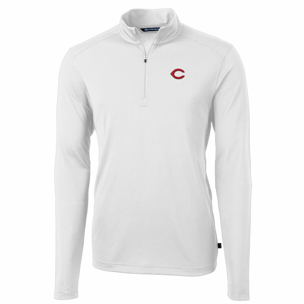 Cincinnati Reds Cutter & Buck Virtue Eco Pique Recycled Quarter-Zip Pullover Top - White