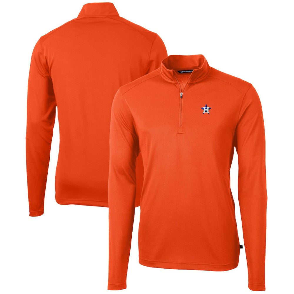 Houston Astros Cutter & Buck Virtue Eco Pique Recycled Quarter-Zip Pullover Top - Orange