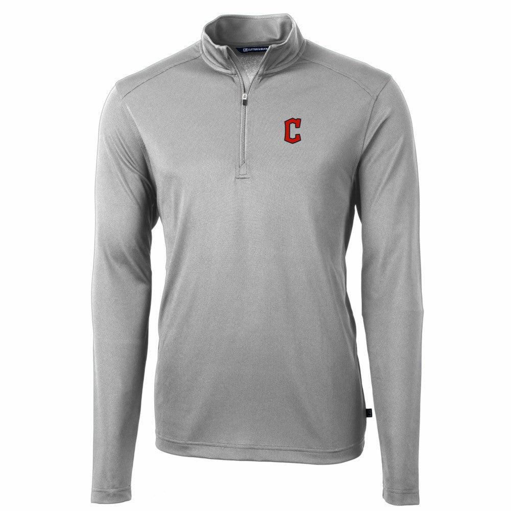 Cleveland Guardians Cutter & Buck Virtue Eco Pique Recycled Quarter-Zip Pullover Top - Gray