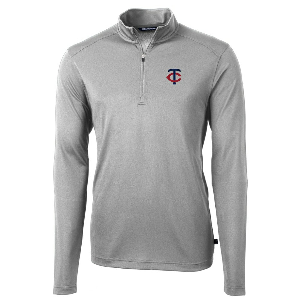Minnesota Twins Cutter & Buck Virtue Eco Pique Recycled Quarter-Zip Pullover Top - Gray