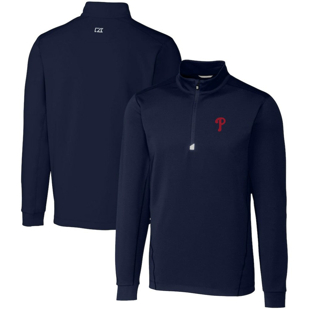 Philadelphia Phillies Cutter & Buck Big & Tall Traverse Stretch Quarter-Zip Pullover Top - Navy