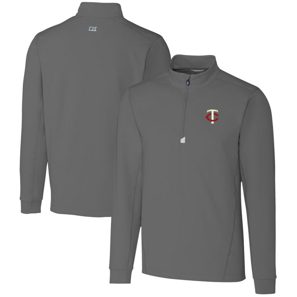 Minnesota Twins Cutter & Buck Big & Tall Traverse Stretch Quarter-Zip Pullover Top - Gray