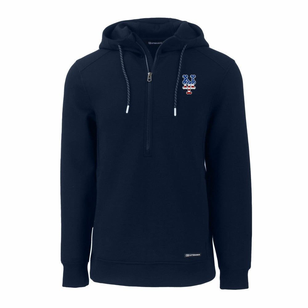 New York Mets Cutter & Buck Stars & Stripes Roam Eco Half-Zip Recycled Pullover Hoodie - Navy