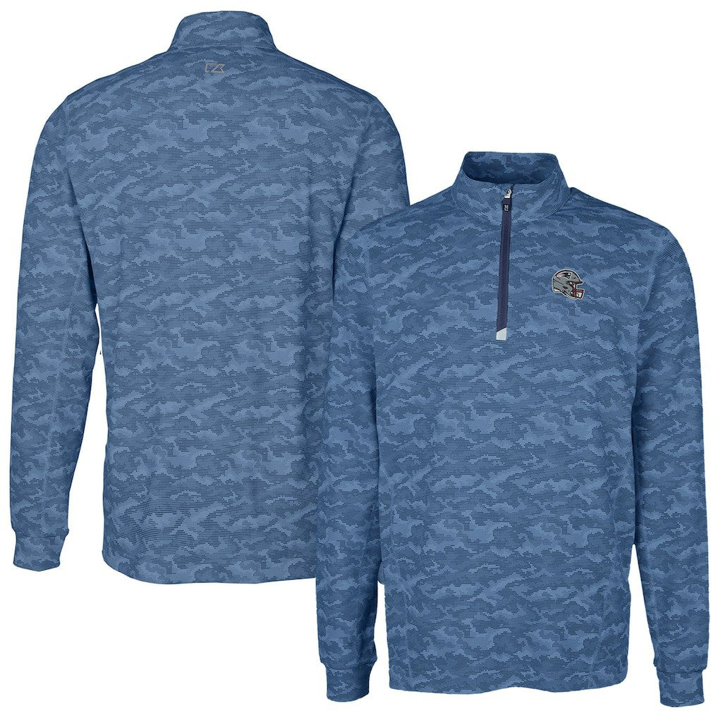 NFL New England Patriots Cutter & Buck Helmet Traverse Camo Print Stretch Quarter-Zip Pullover Top