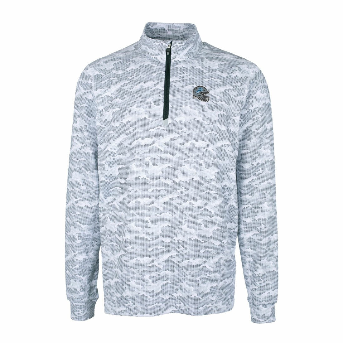 NFL Detroit Lions Cutter & Buck Helmet Traverse Camo Print Stretch Quarter-Zip Pullover Top