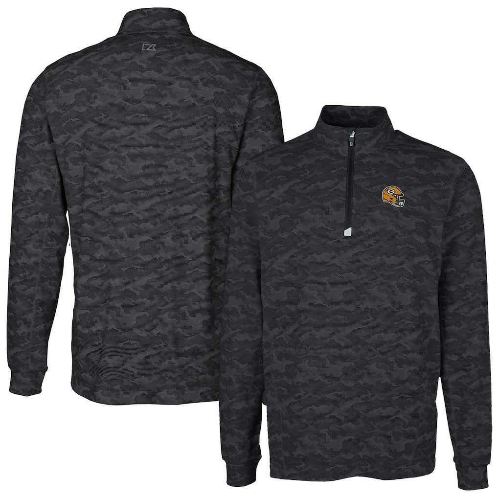 NFL Green Bay Packers Cutter & Buck Helmet Traverse Camo Print Stretch Quarter-Zip Pullover Top