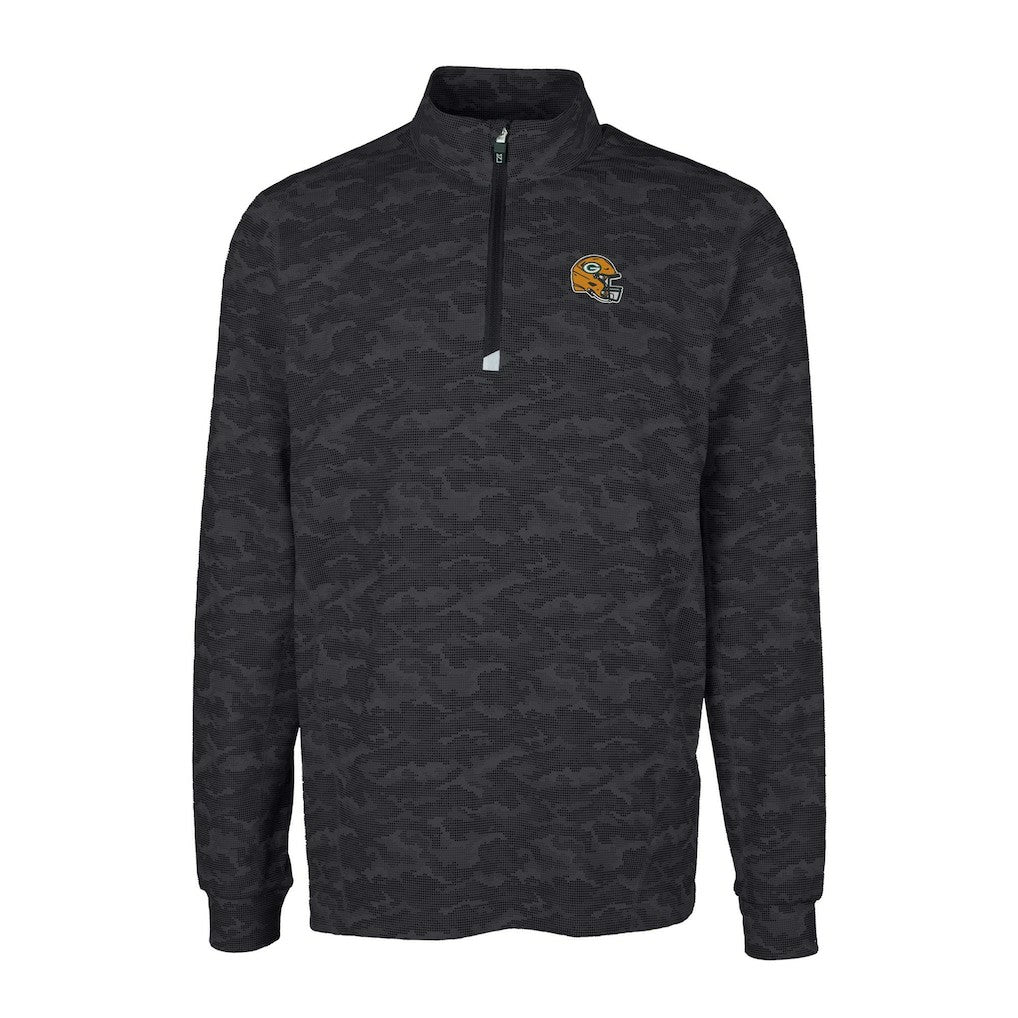 NFL Green Bay Packers Cutter & Buck Helmet Traverse Camo Print Stretch Quarter-Zip Pullover Top