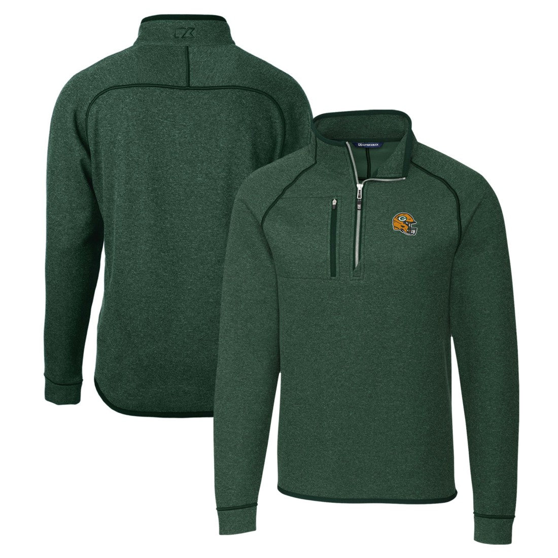 NFL Green Bay Packers Cutter & Buck Helmet Mainsail Sweater-Knit Half-Zip Pullover Jacket