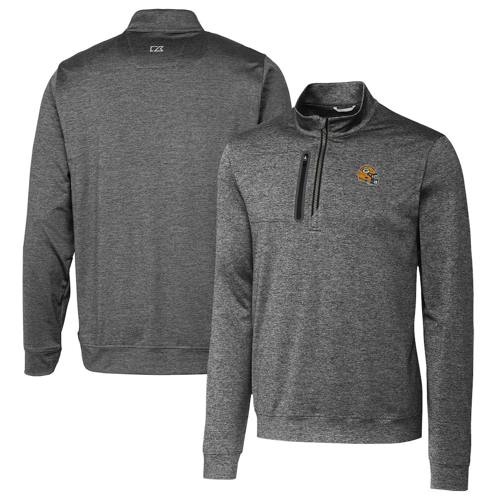 NFL Green Bay Packers Cutter & Buck Helmet Stealth Heathered Quarter-Zip Pullover Top
