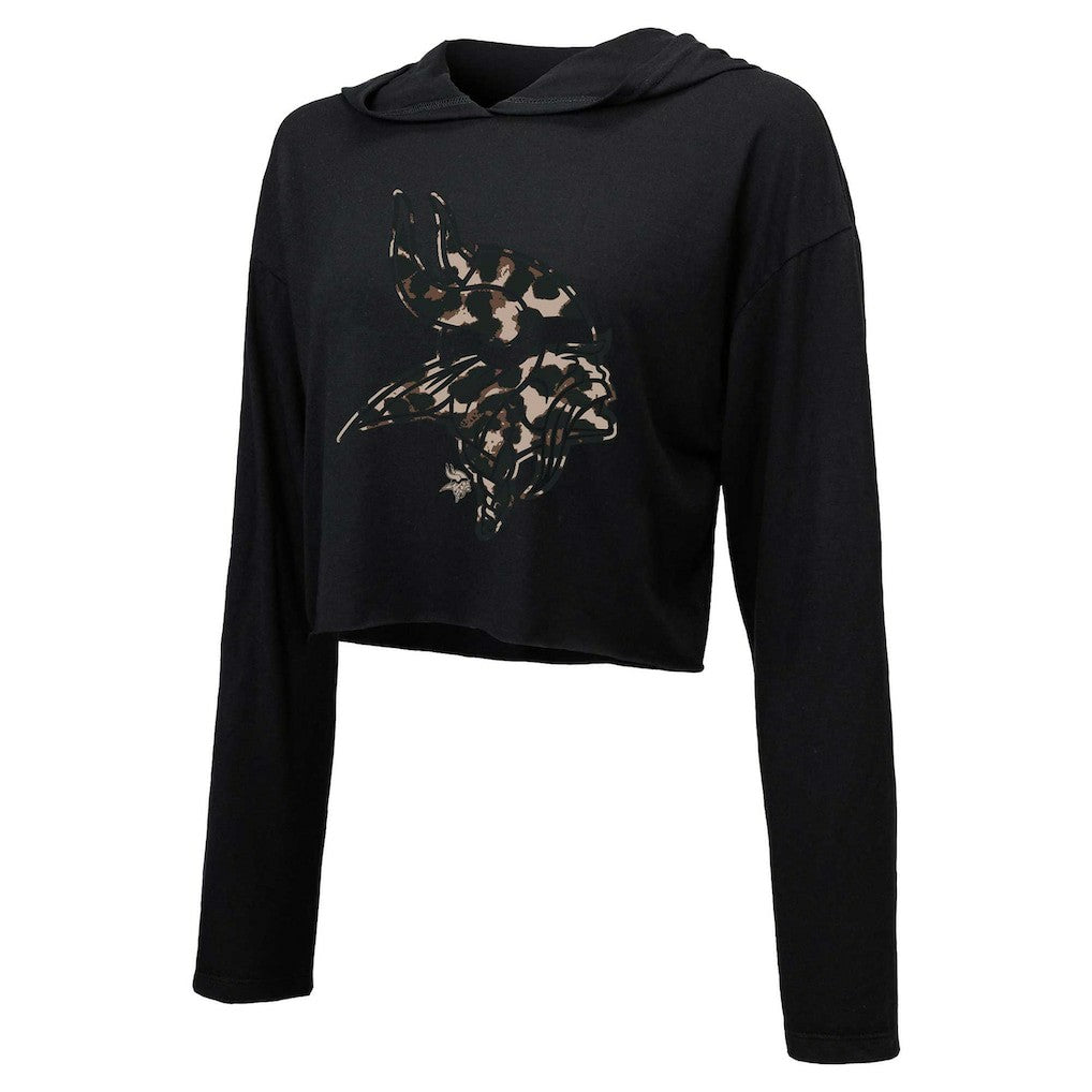 NFL Minnesota Vikings Justin Jefferson  Majestic Threads Women's Leopard Player Name & Number Long Sleeve Cropped Hoodie