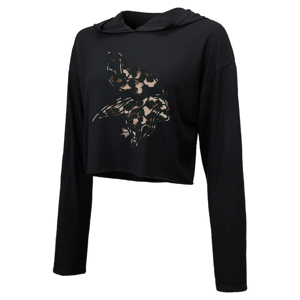 NFL Minnesota Vikings Justin Jefferson  Majestic Threads Women's Leopard Player Name & Number Long Sleeve Cropped Hoodie