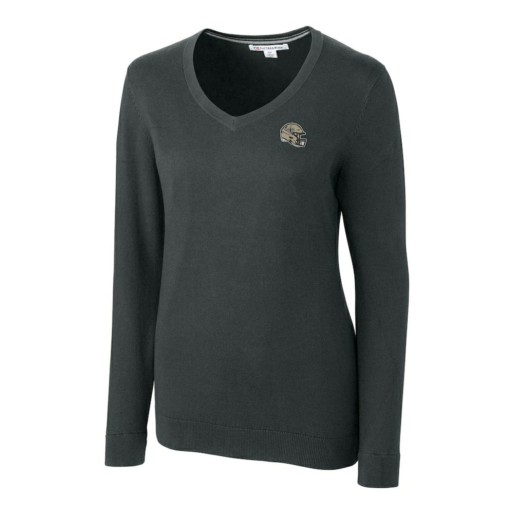 NFL New Orleans Saints Cutter & Buck Women's Helmet Logo Lakemont Tri-Blend V-Neck Pullover Sweater