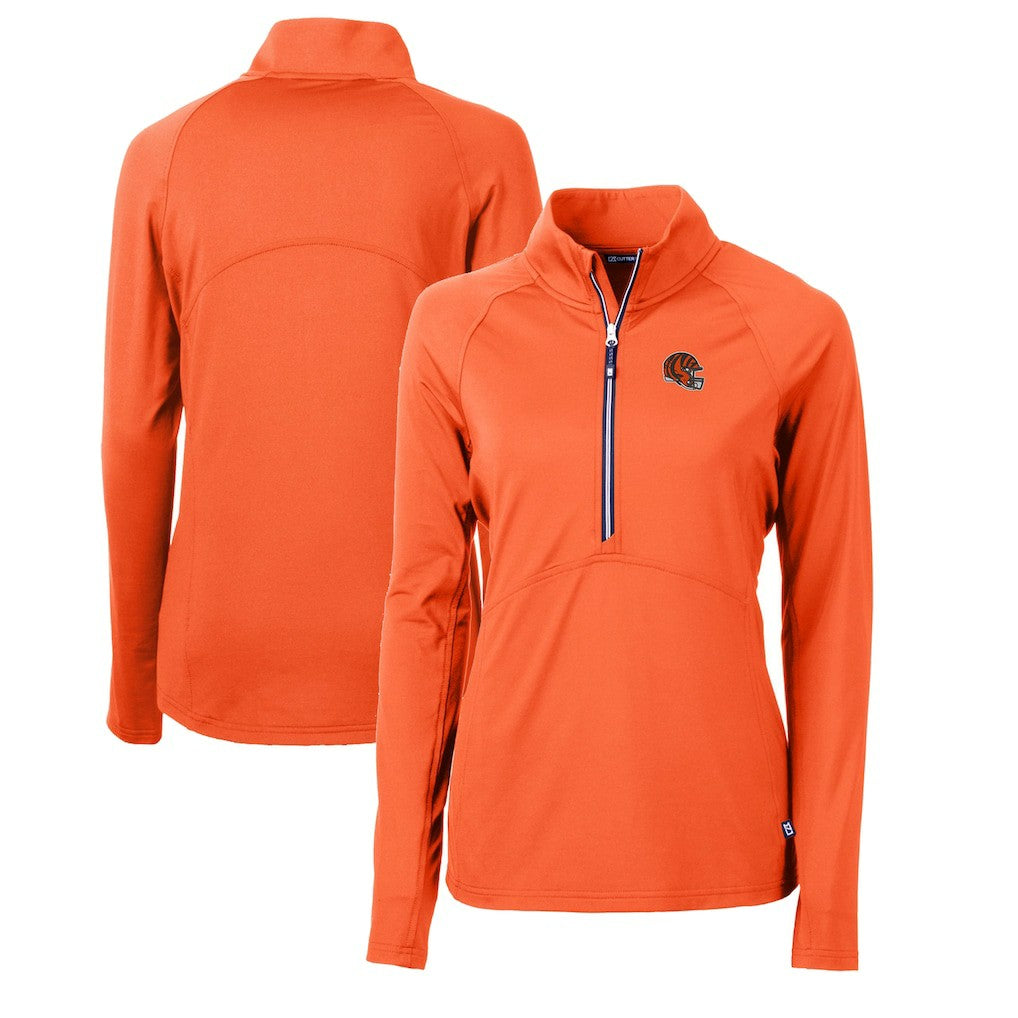 NFL Cincinnati Bengals Cutter & Buck Women's Helmet Logo Adapt Eco Knit Stretch Recycled Half-Zip Pullover Top
