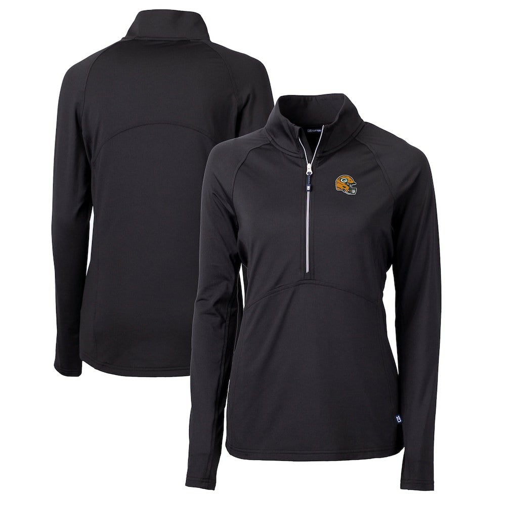 NFL Green Bay Packers Cutter & Buck Women's Helmet Logo Adapt Eco Knit Stretch Recycled Half-Zip Pullover Top