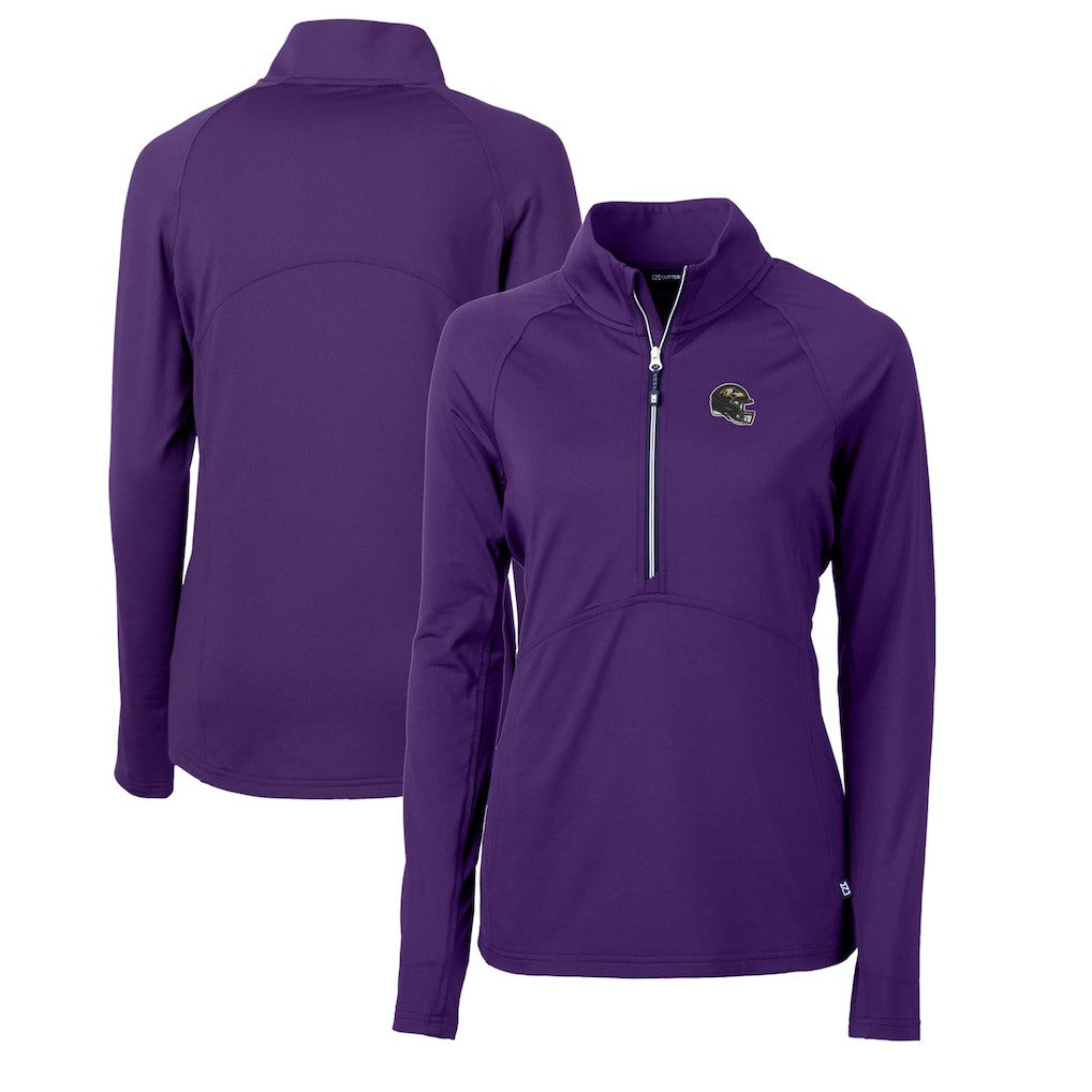 NFL Baltimore Ravens Cutter & Buck Women's Helmet Logo Adapt Eco Knit Stretch Recycled Half-Zip Pullover Top