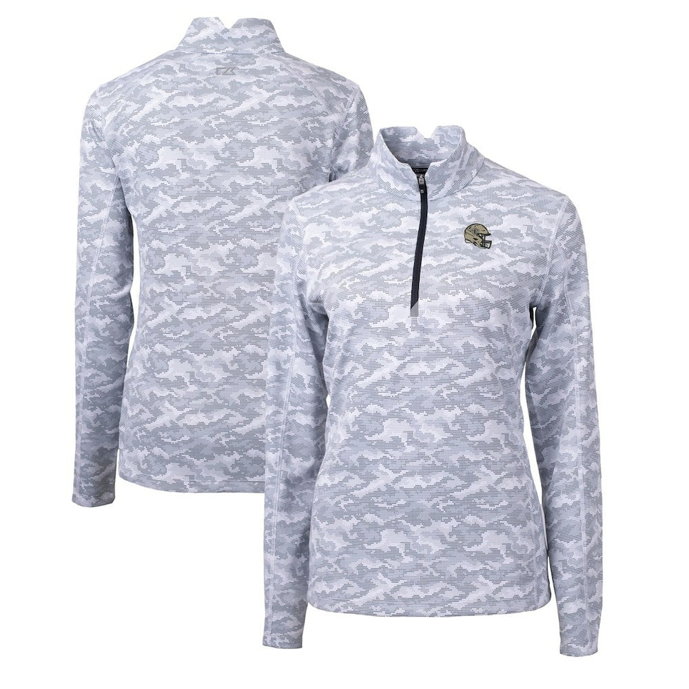 NFL New Orleans Saints Cutter & Buck Women's Helmet Logo Traverse Camo Print Stretch Quarter-Zip Pullover Top